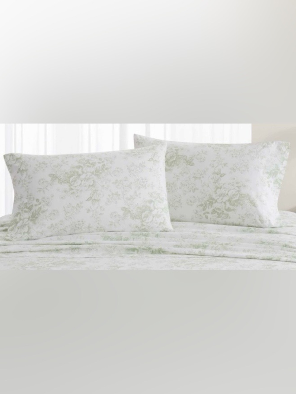Laura Ashley 100% Cotton Percale Pillowcases QUEEN 20x30” - TOILE DELIGHT GREEN